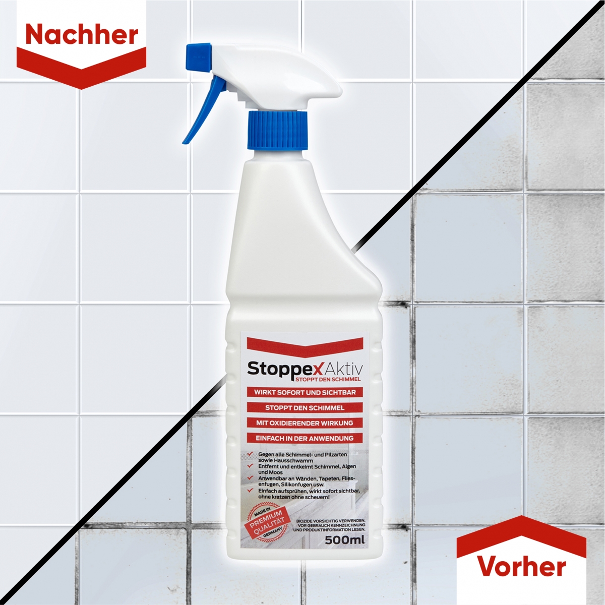 Vorher Nachher bei Anwendung des Schimmelspray