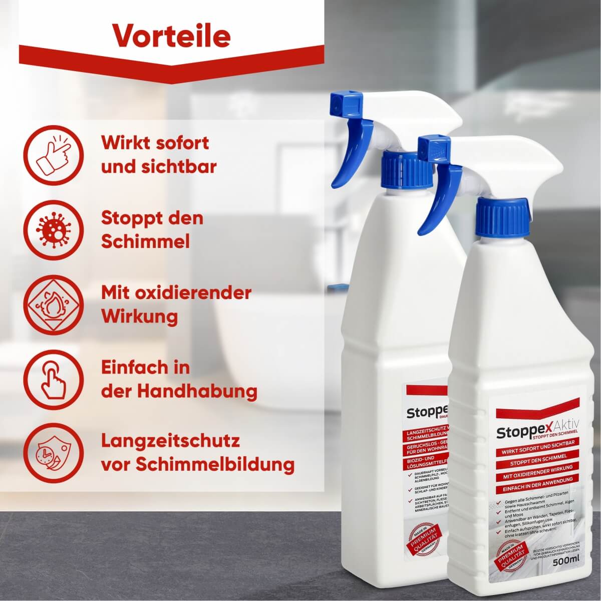 Vorteile der Flasche von Stoppex aktiv und Protect